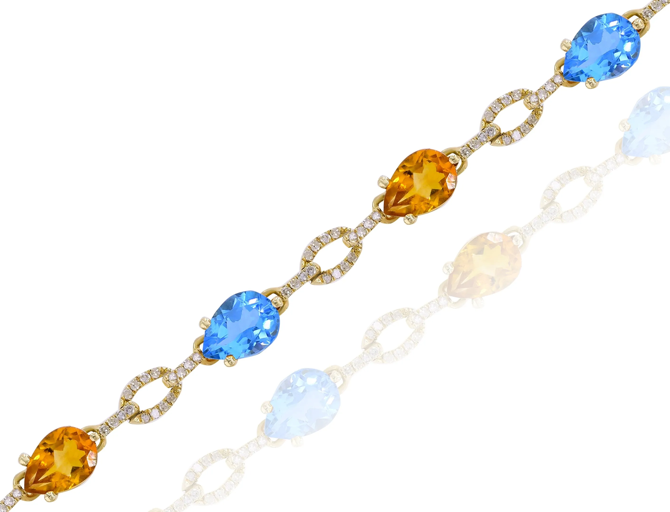 0.50ct Diamond, 3.07ct Citrine and 3.02ct Blue Topaz Bracelet set in 14KT Yellow Gold / JBCB150022