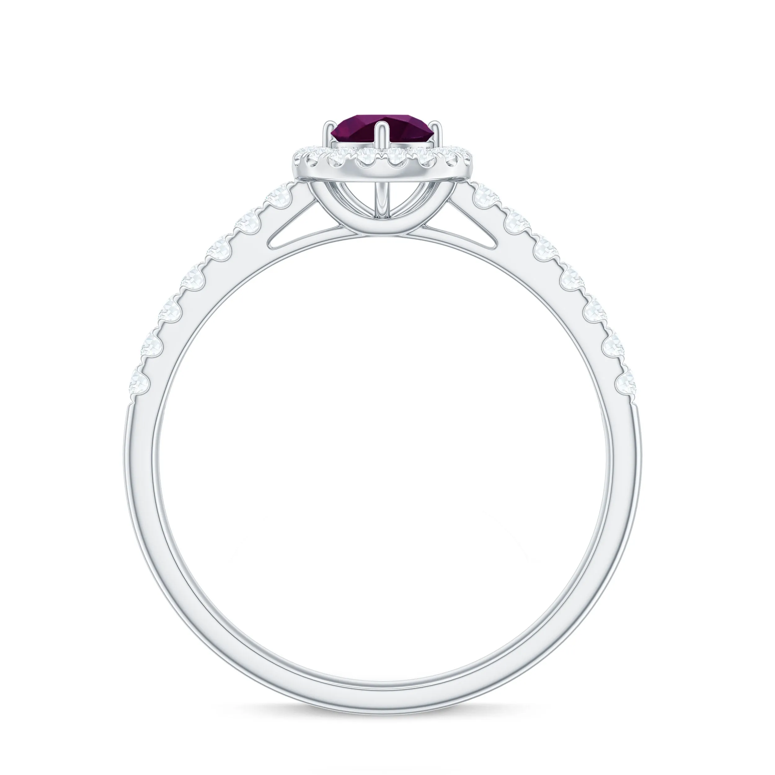 0.75 CT Rhodolite and Diamond Halo Engagement Ring