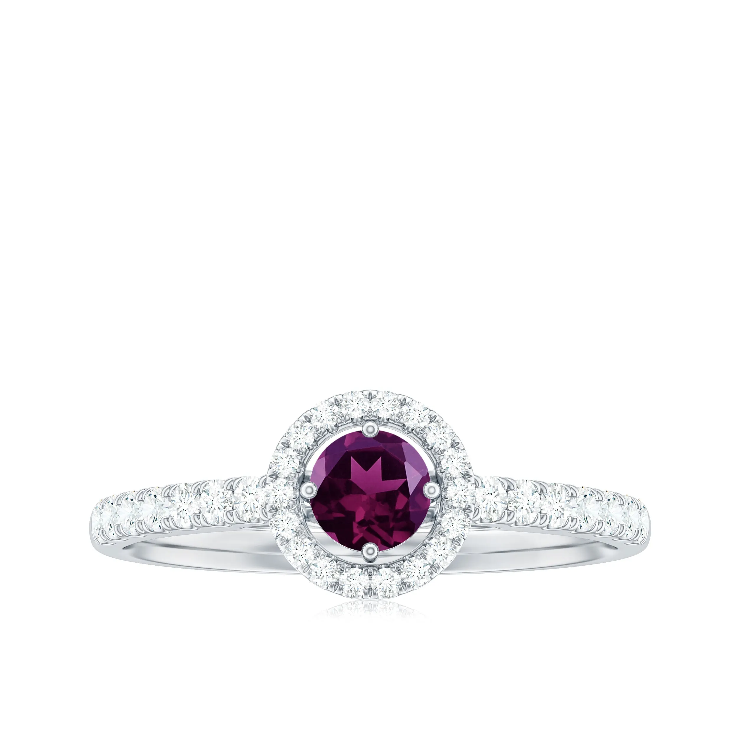 0.75 CT Rhodolite and Diamond Halo Engagement Ring