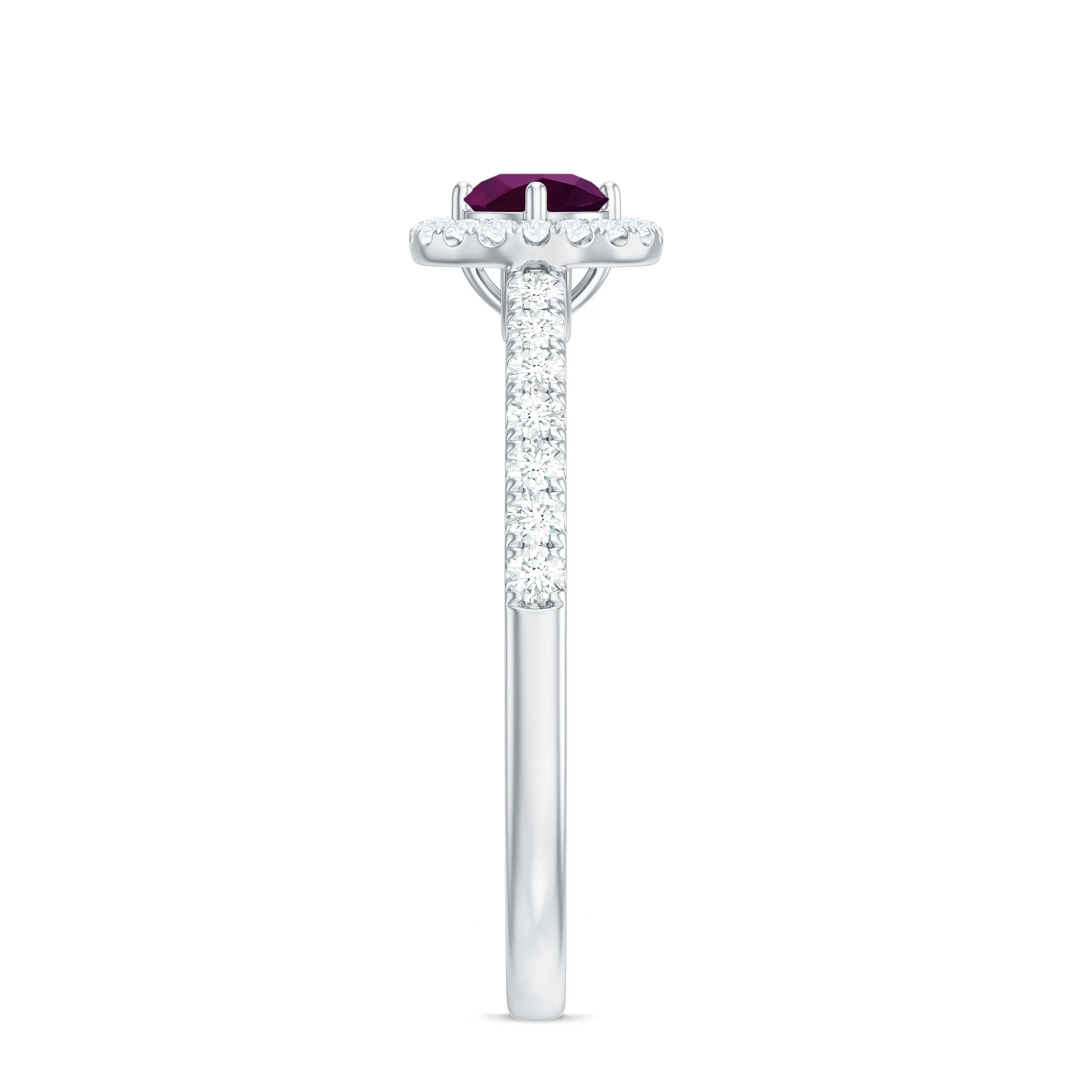 0.75 CT Rhodolite and Diamond Halo Engagement Ring