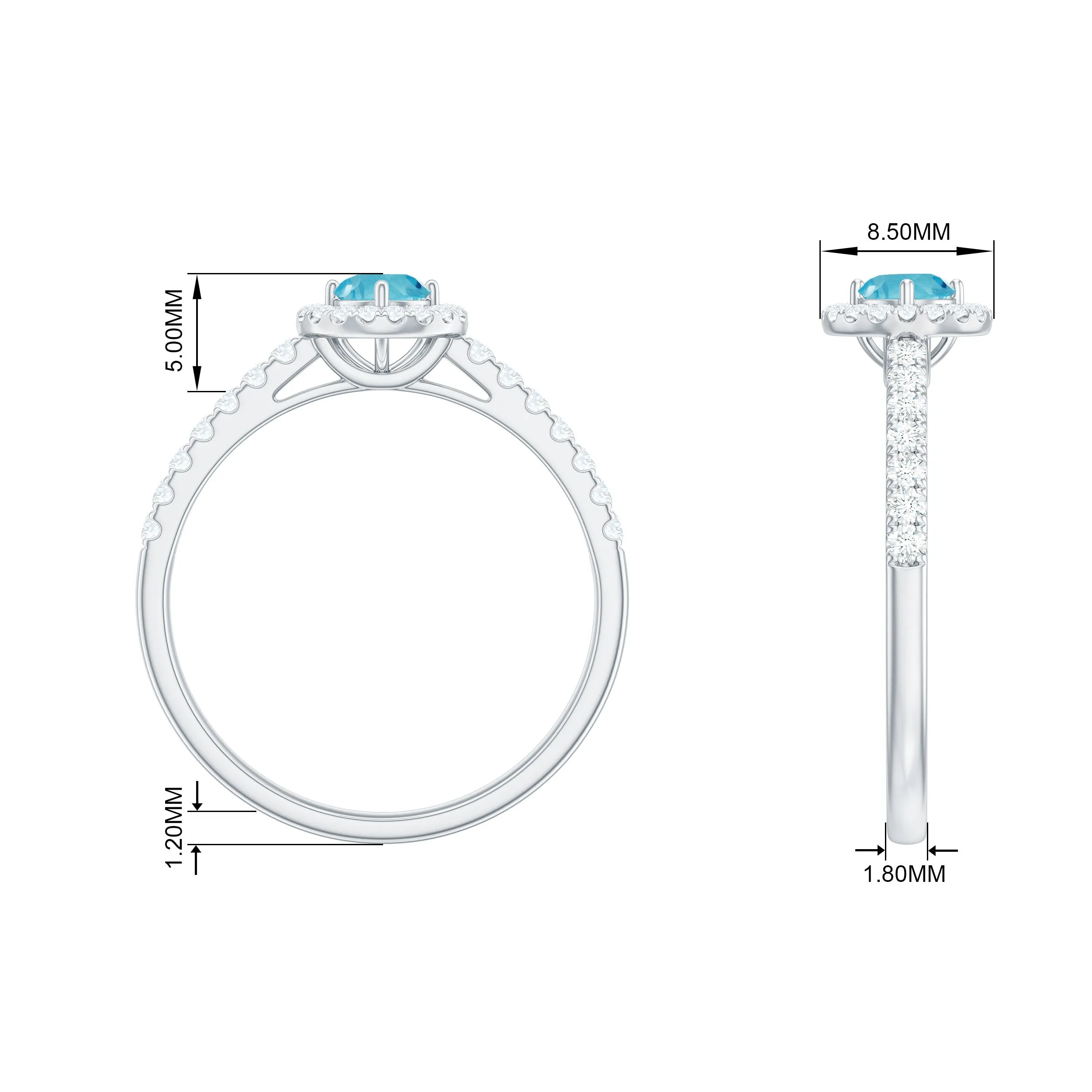 0.75 CT Swiss Blue Topaz and Diamond Halo Engagement Ring