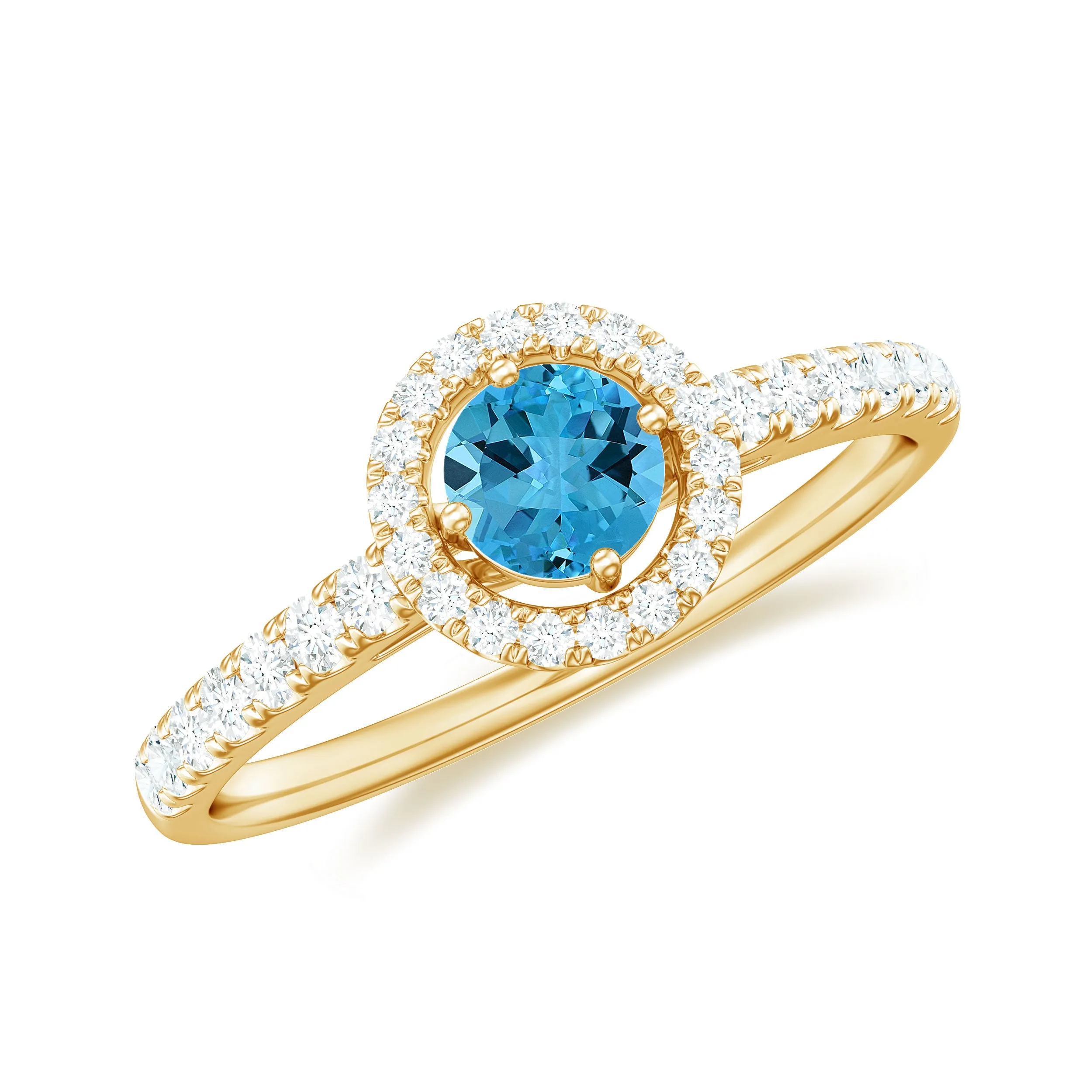 0.75 CT Swiss Blue Topaz and Diamond Halo Engagement Ring