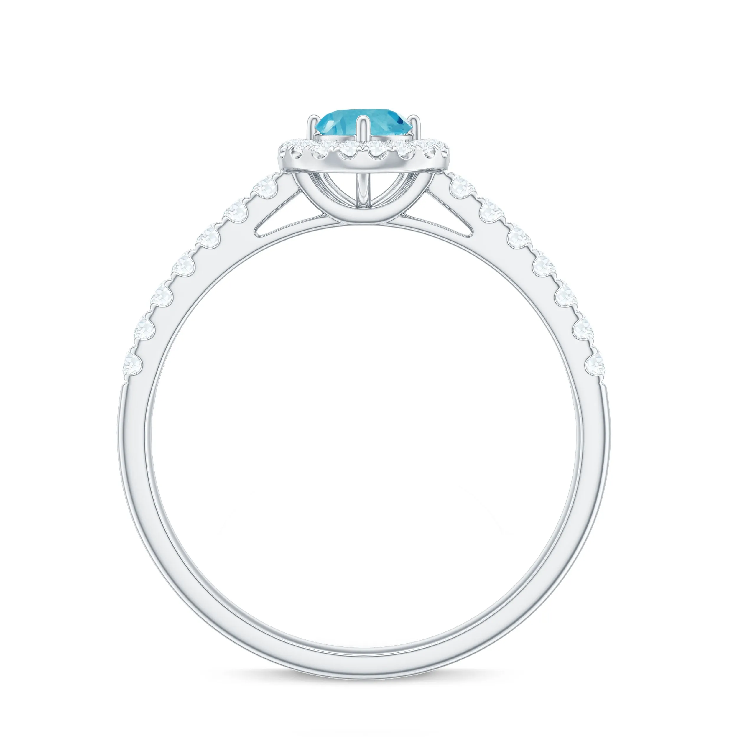 0.75 CT Swiss Blue Topaz and Diamond Halo Engagement Ring