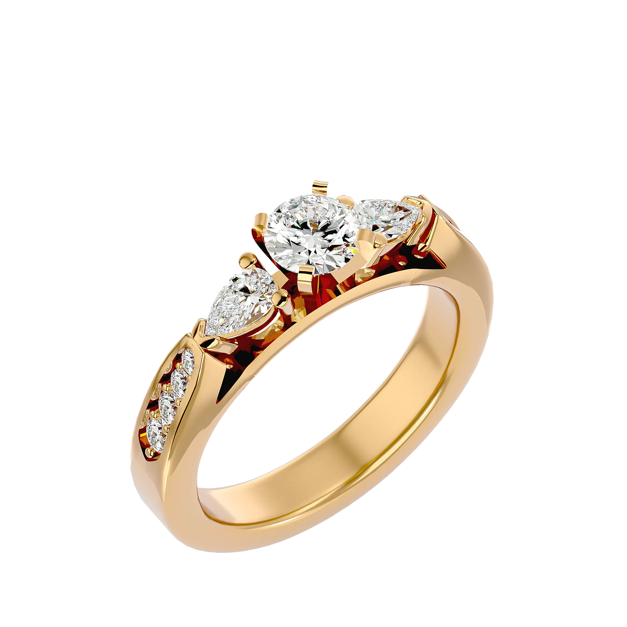 1 1/5 ctw Round With Pear-Shaped Three Stone Lab Grown Diamond Ring