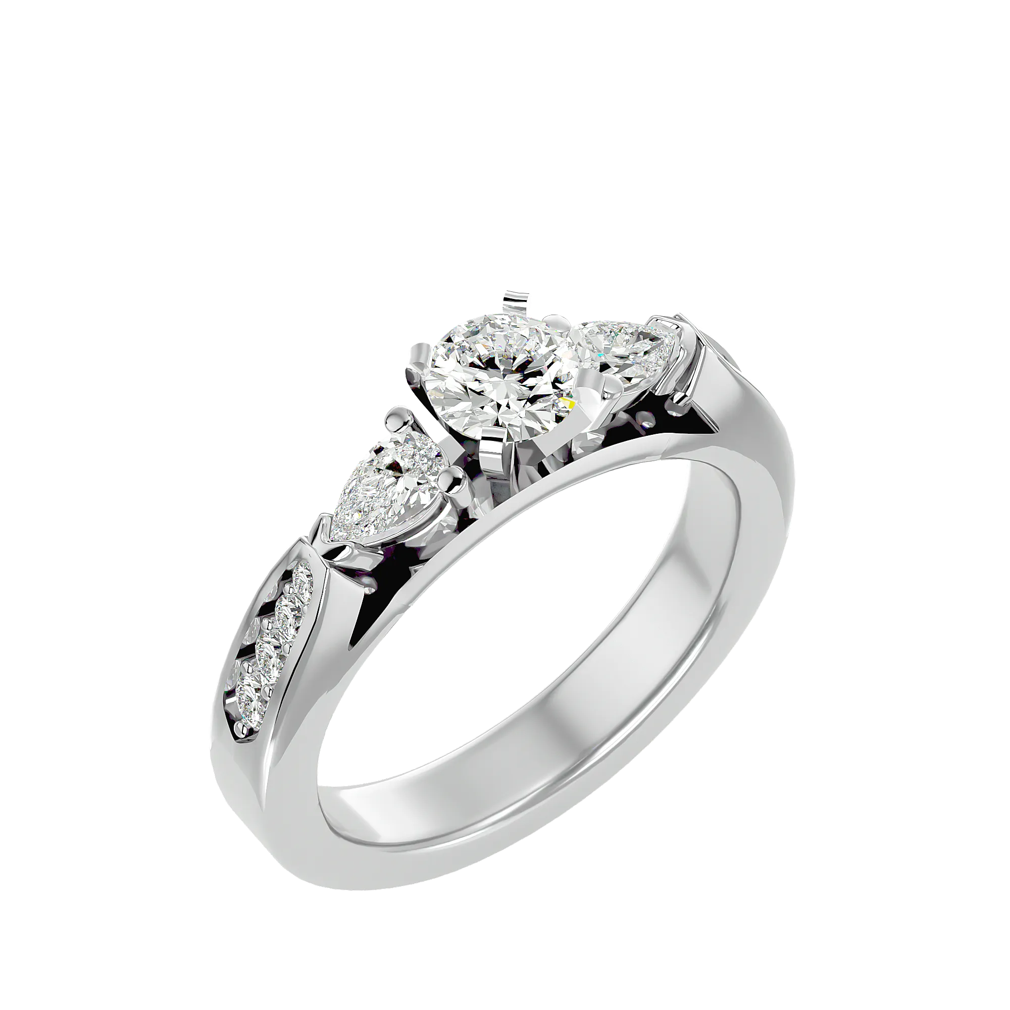 1 1/5 ctw Round With Pear-Shaped Three Stone Lab Grown Diamond Ring