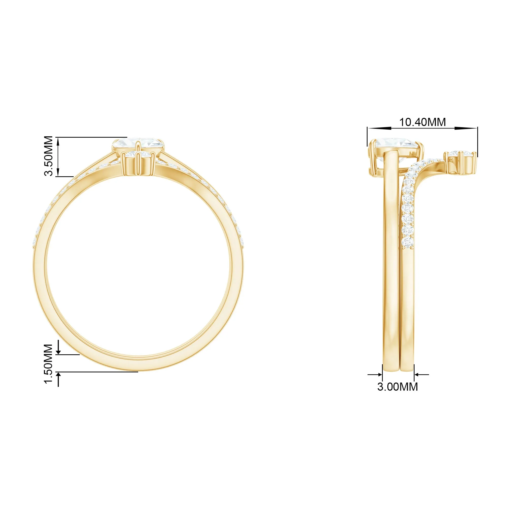 1 CT Heart Shape Cubic Zirconia Wedding Ring Set in Gold