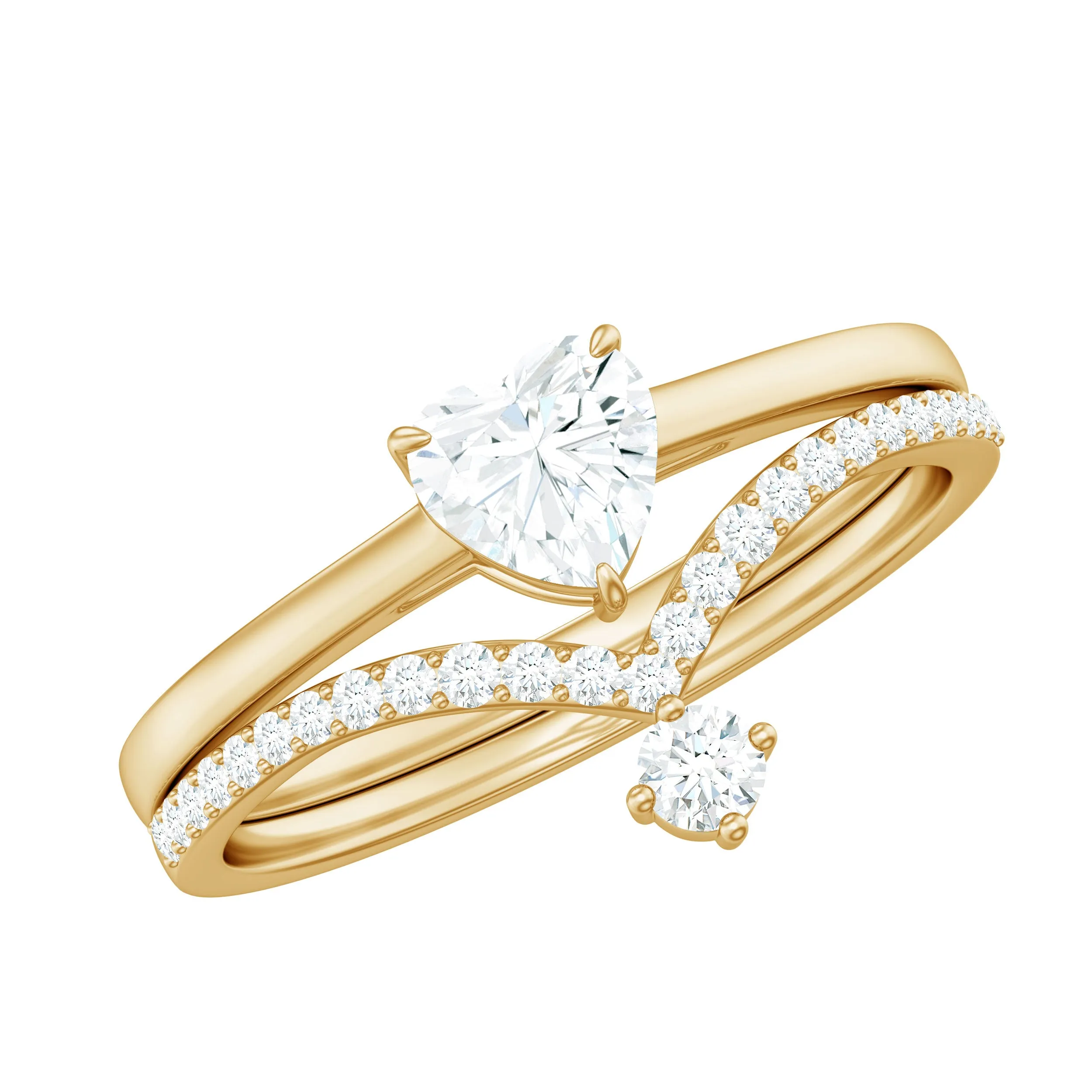 1 CT Heart Shape Cubic Zirconia Wedding Ring Set in Gold