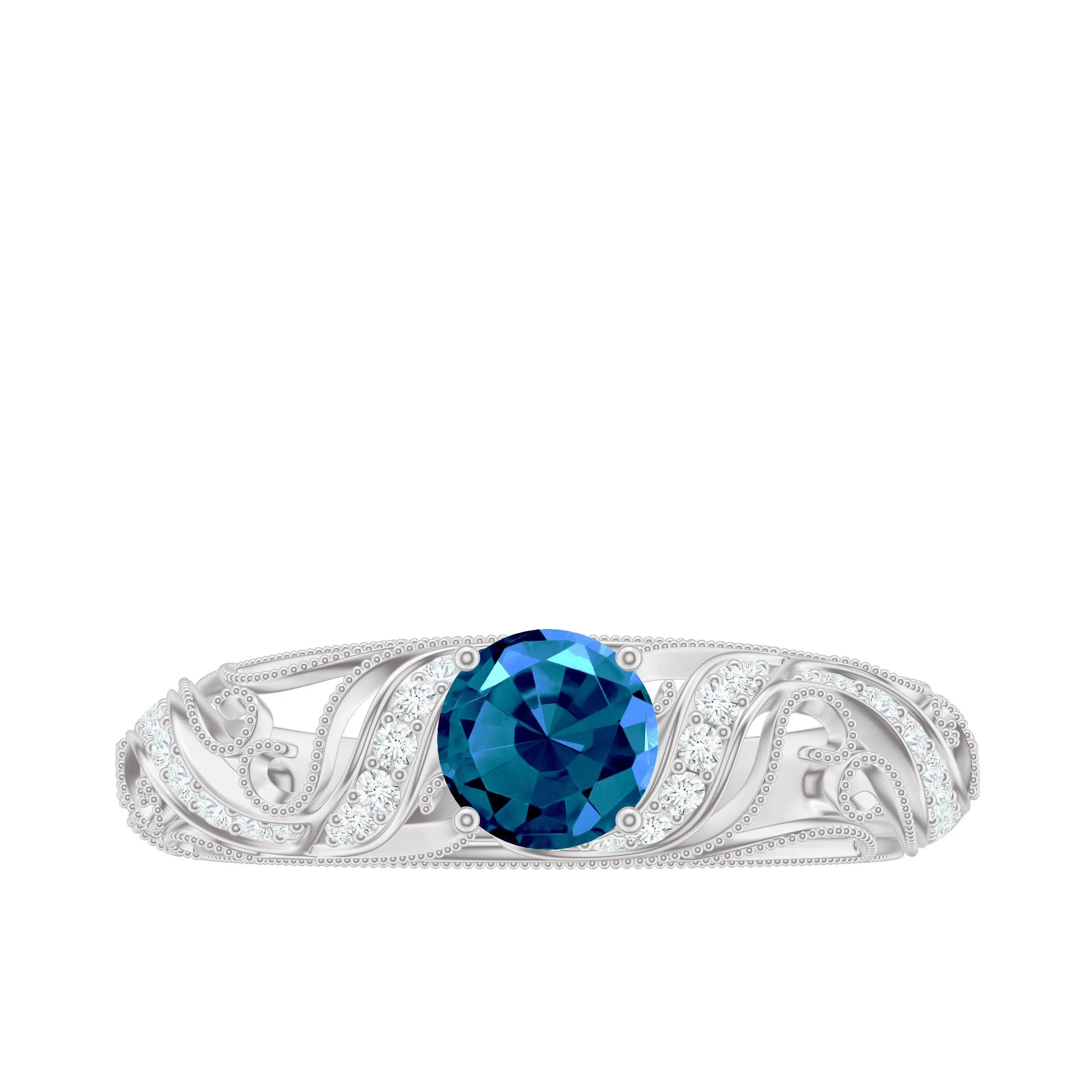 1 CT London Blue Topaz Vintage Inspired Engagement Ring with Diamond