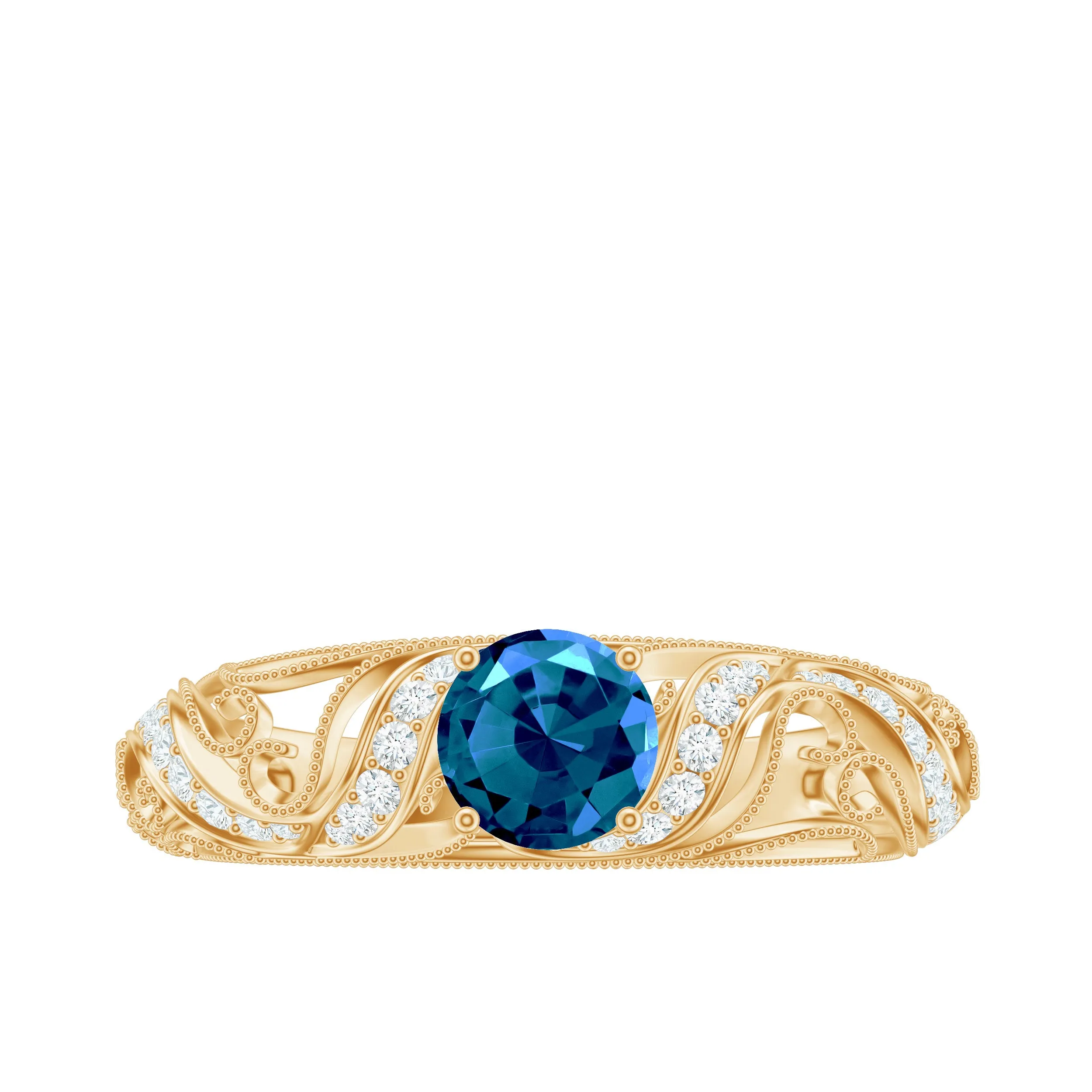 1 CT London Blue Topaz Vintage Inspired Engagement Ring with Diamond