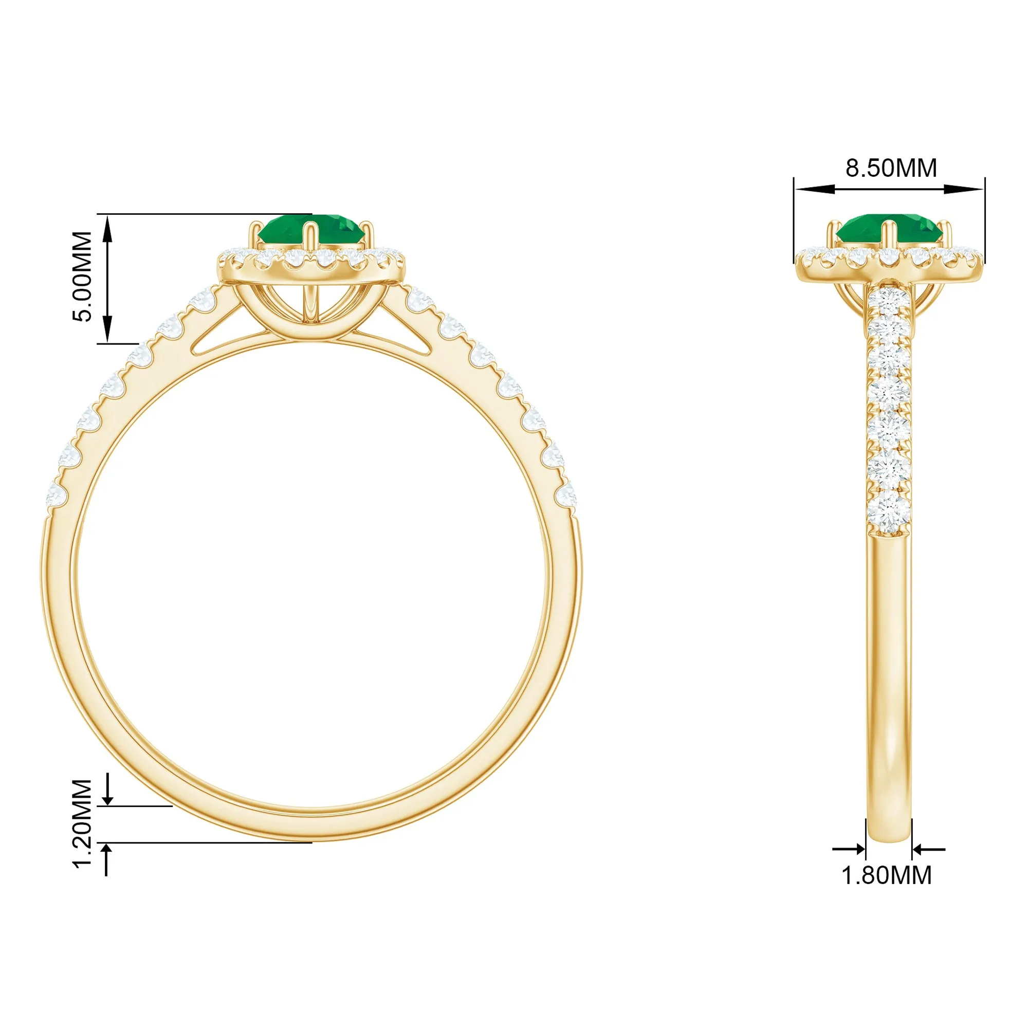 1 CT Minimal Emerald Engagement Ring with Diamond