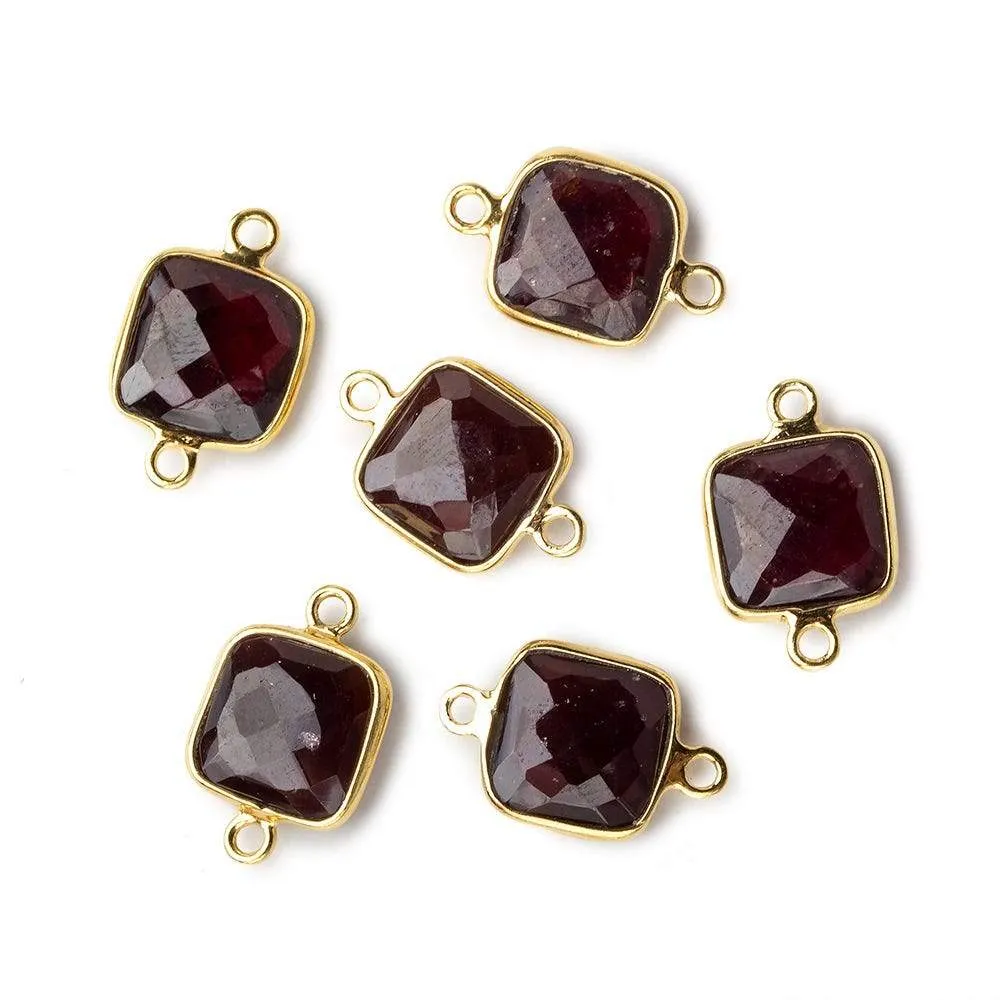 10mm Vermeil Bezel Garnet faceted cushion Connector 1 focal bead