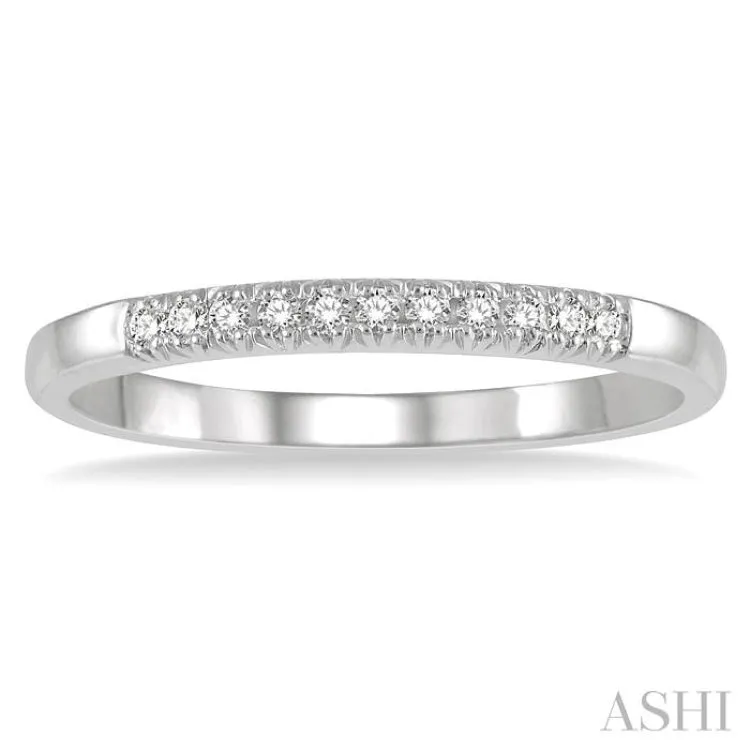 1/10 ctw 11 Stone Round Cut Diamond Wedding Band in 14K White Gold