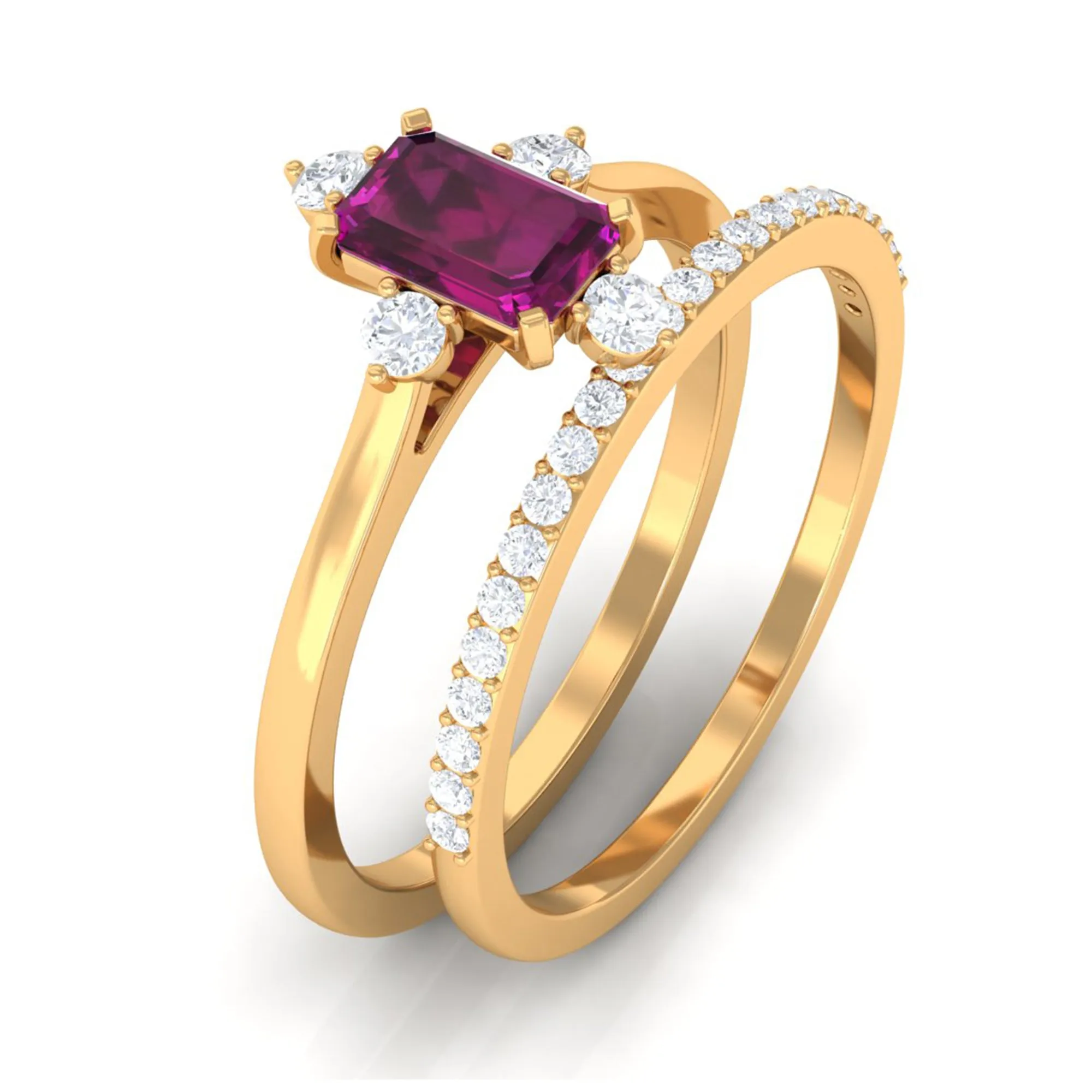 1.25 CT Natural Rhodolite and Diamond Ring Set