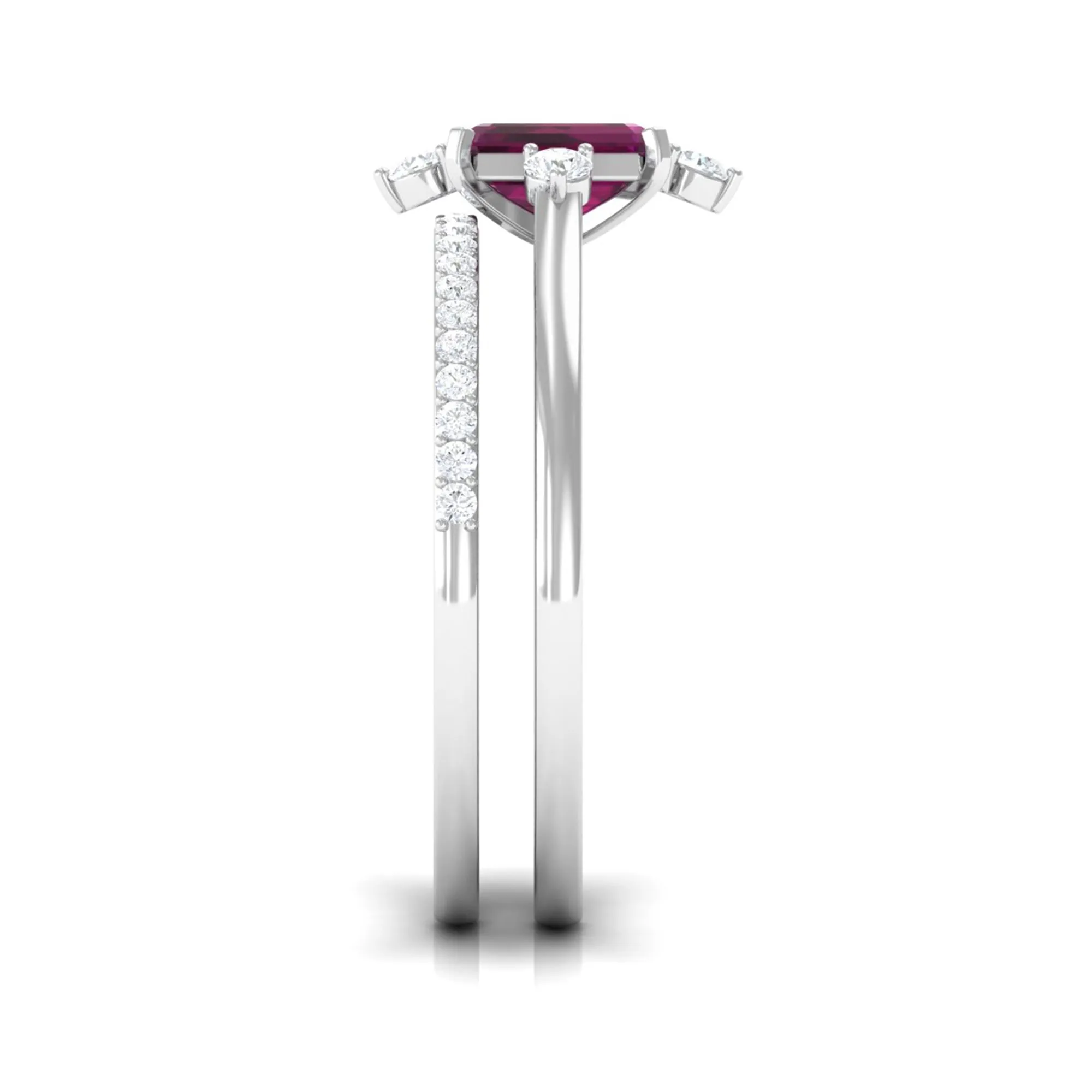 1.25 CT Natural Rhodolite and Diamond Ring Set