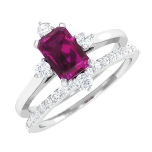 1.25 CT Natural Rhodolite and Diamond Ring Set