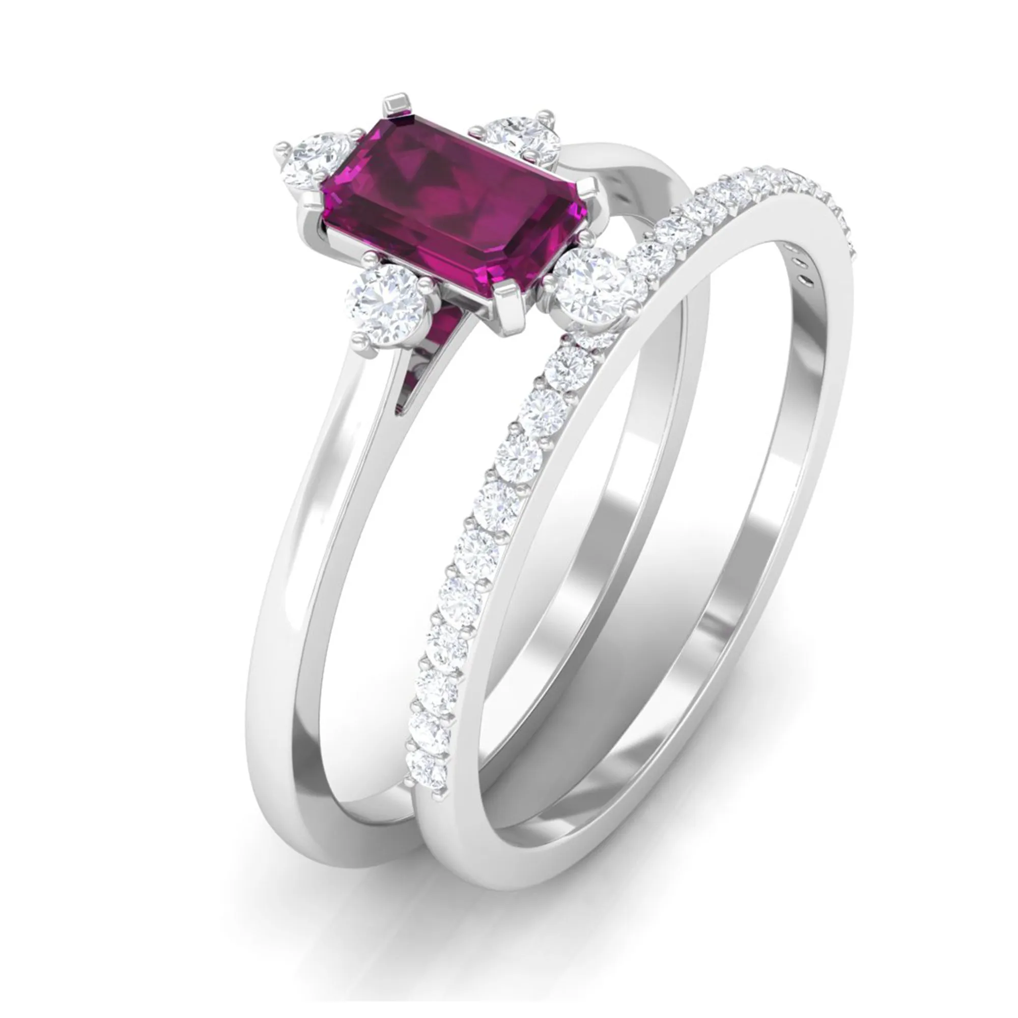 1.25 CT Natural Rhodolite and Diamond Ring Set