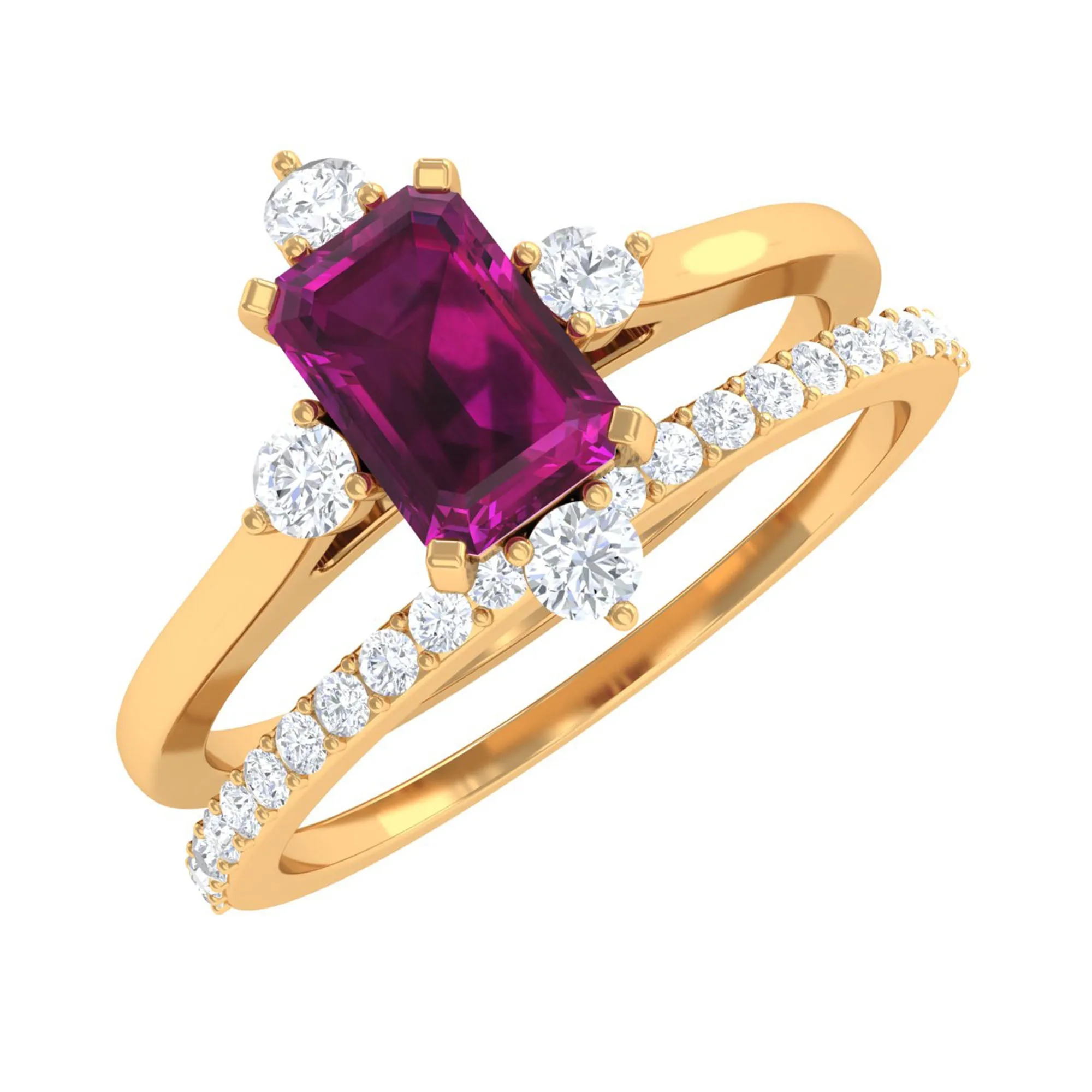 1.25 CT Natural Rhodolite and Diamond Ring Set