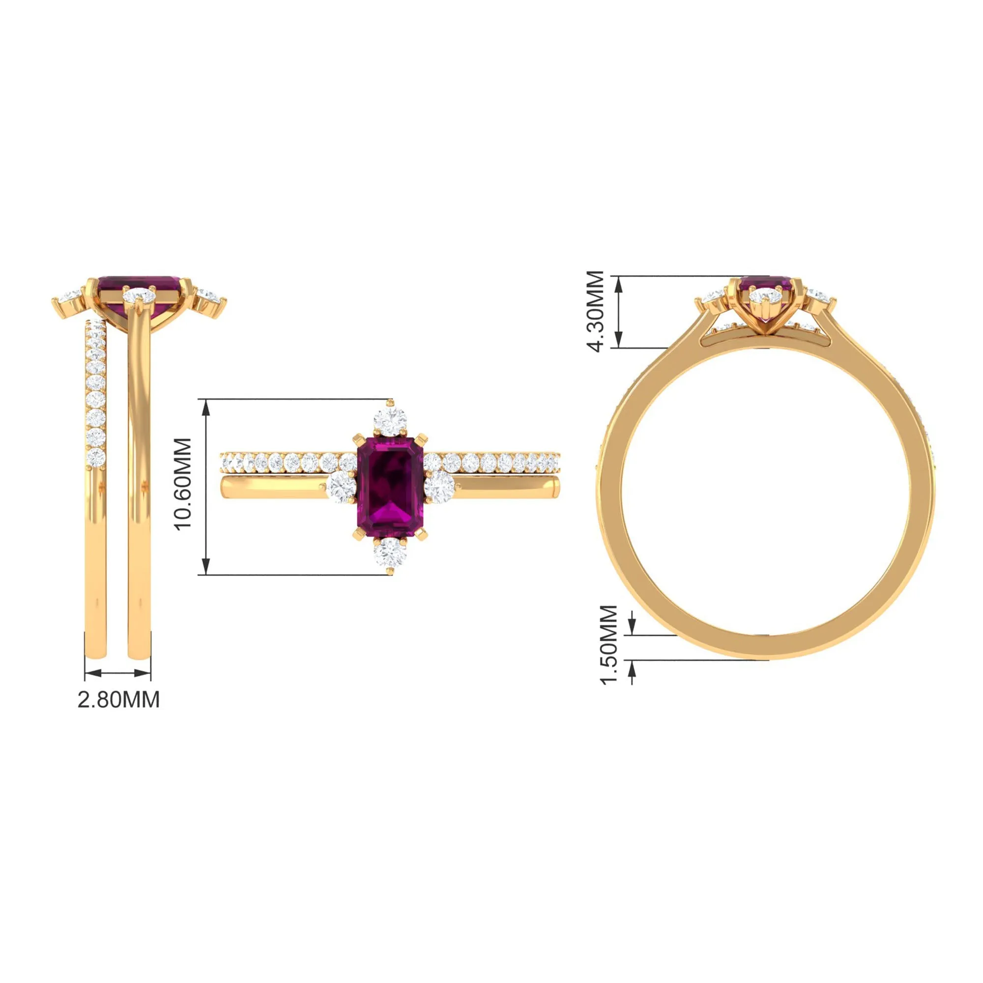 1.25 CT Natural Rhodolite and Diamond Ring Set