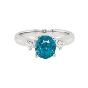 14k Blue Ziron & Diamond 3 Stone Ring