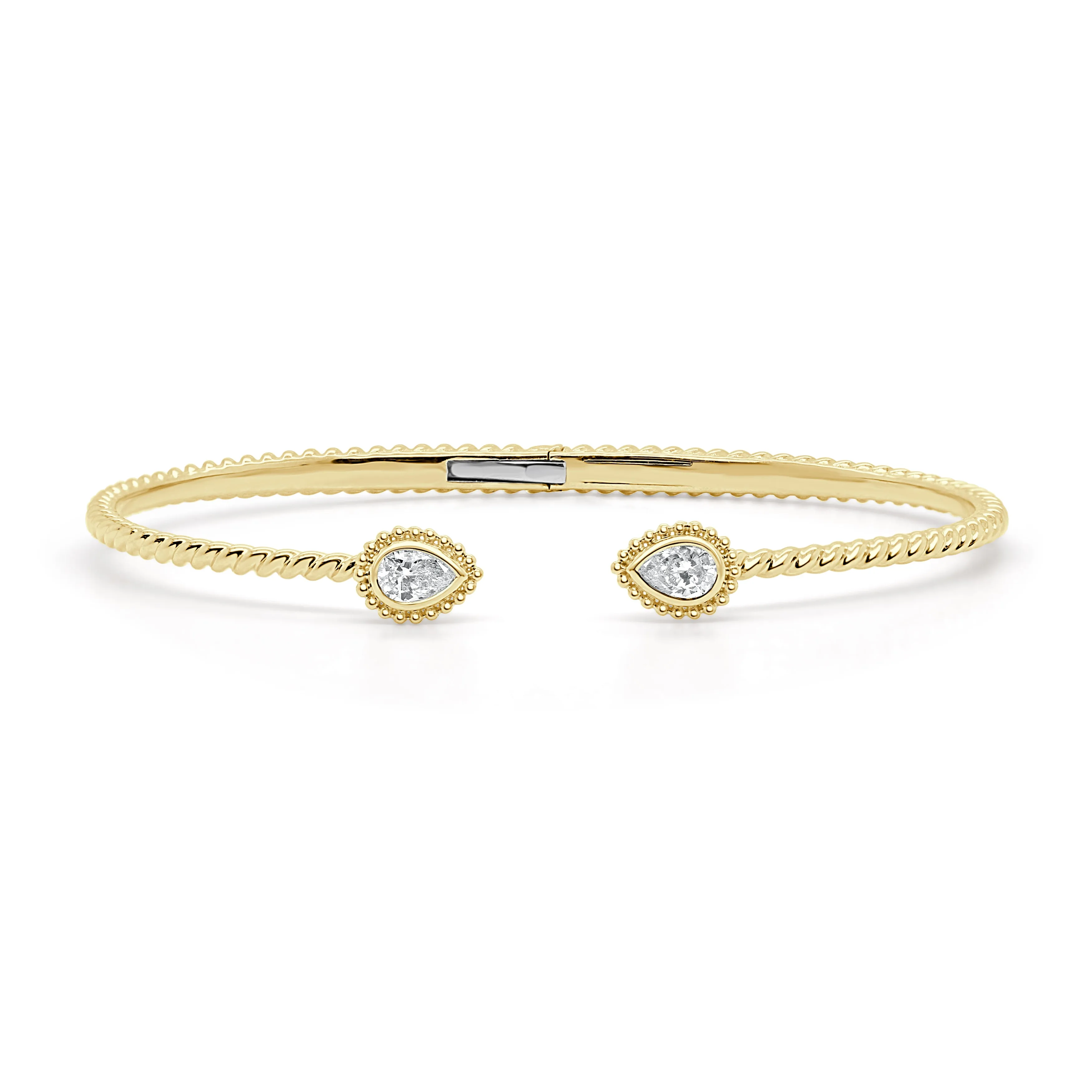 14K Gold & Pear-Shape Diamond Open Bangle - 0.37ct