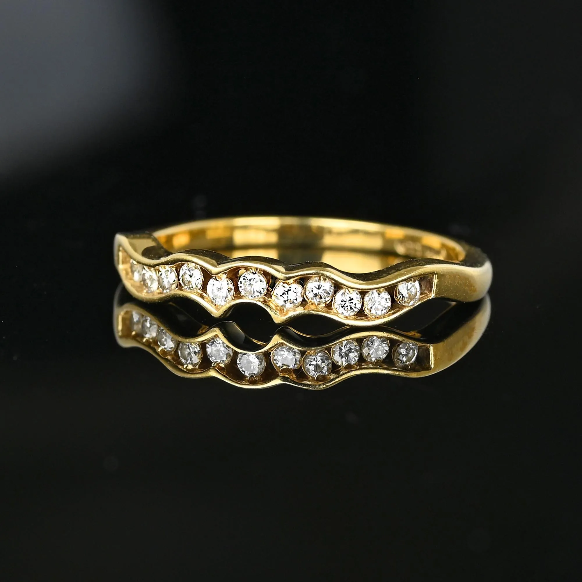 14K Gold Diamond Half Eternity Wave Ring Band