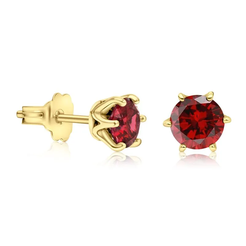 14K Gold Plated Garnet Studs - 5mm, Handmade, Dainty Birthday Gift