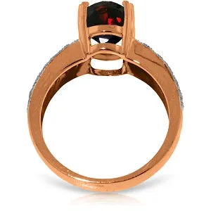 14K Solid Rose Gold Ring Natural Diamond & Garnet Jewelry