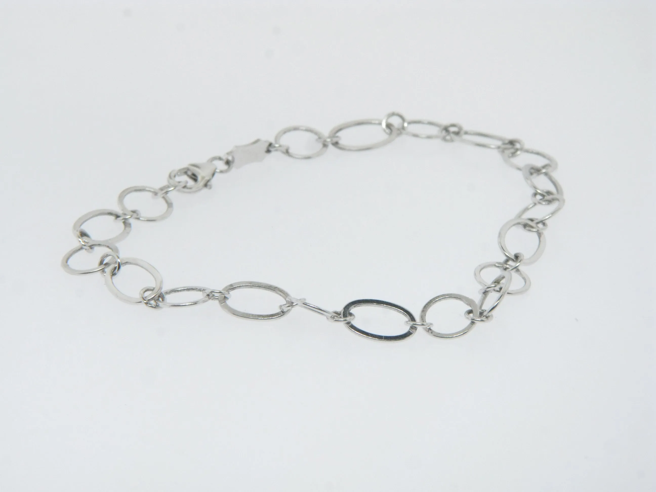 14K White Gold 7" Flat Oval and Round Link Bracelet (Brand New Sale Jewelry)