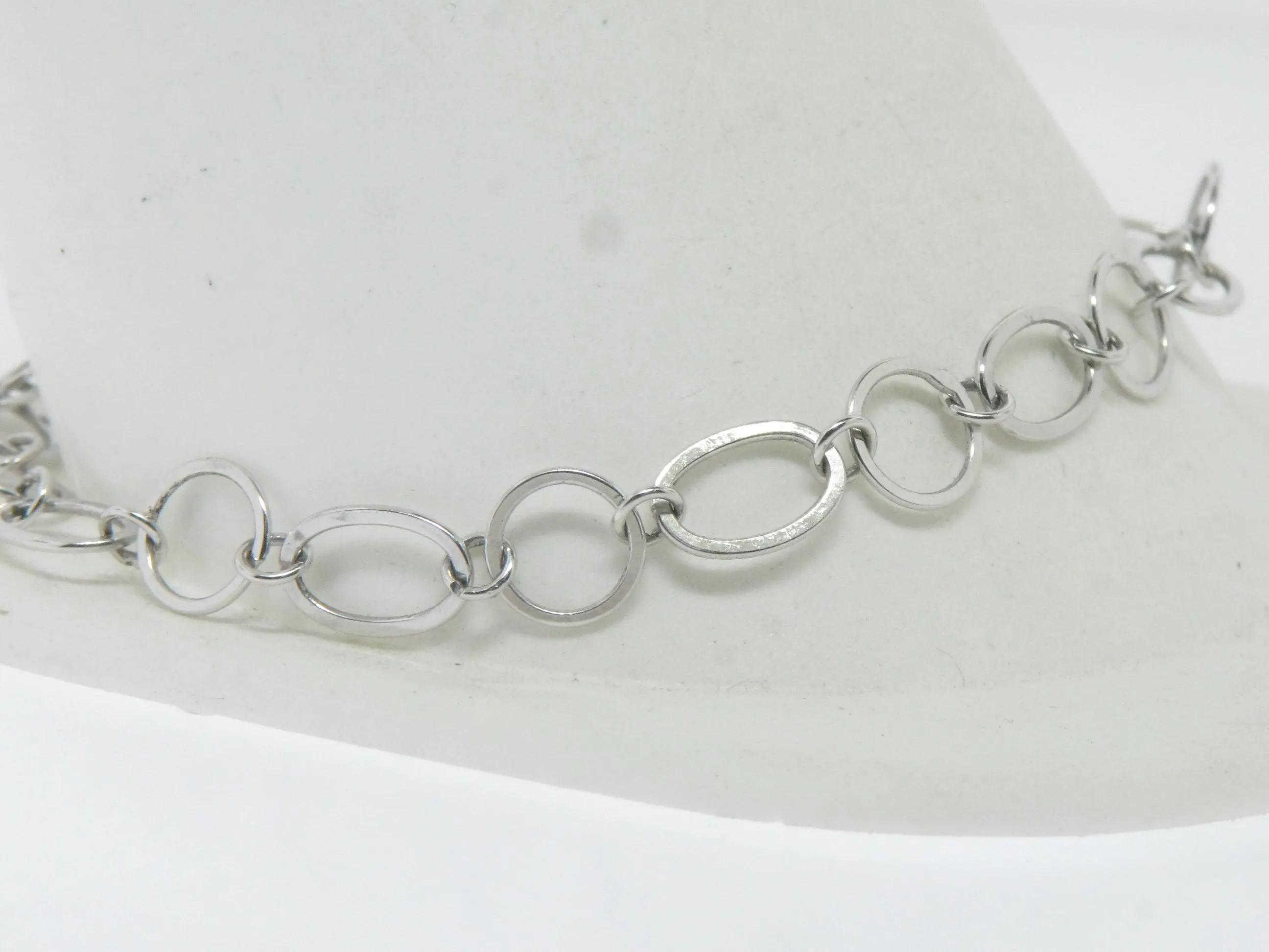 14K White Gold 7" Flat Oval and Round Link Bracelet (Brand New Sale Jewelry)