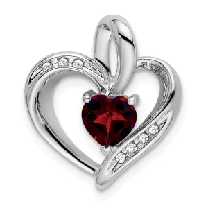 14k White Gold Garnet with Diamond Heart Pendant