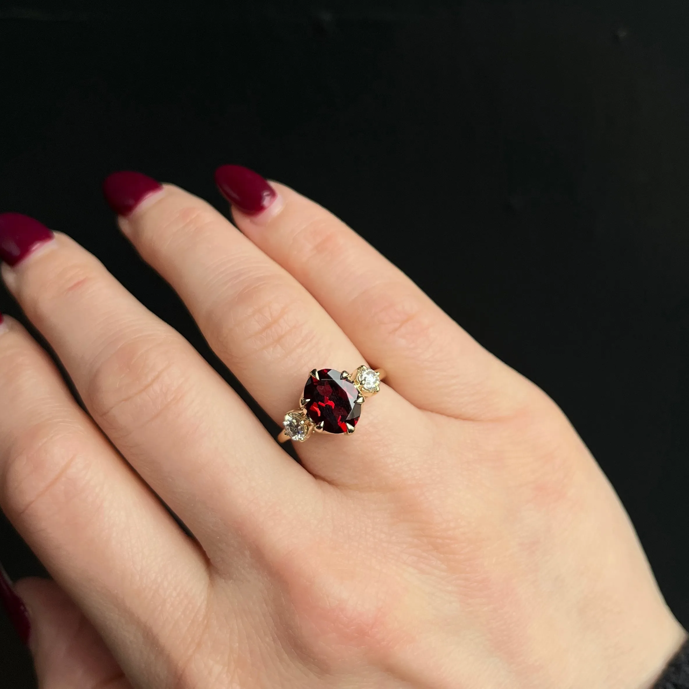 14K Yellow Gold 2.88 Carat Garnet and Diamond Ring