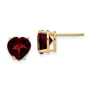 14k Yellow Gold Heart Garnet Earring