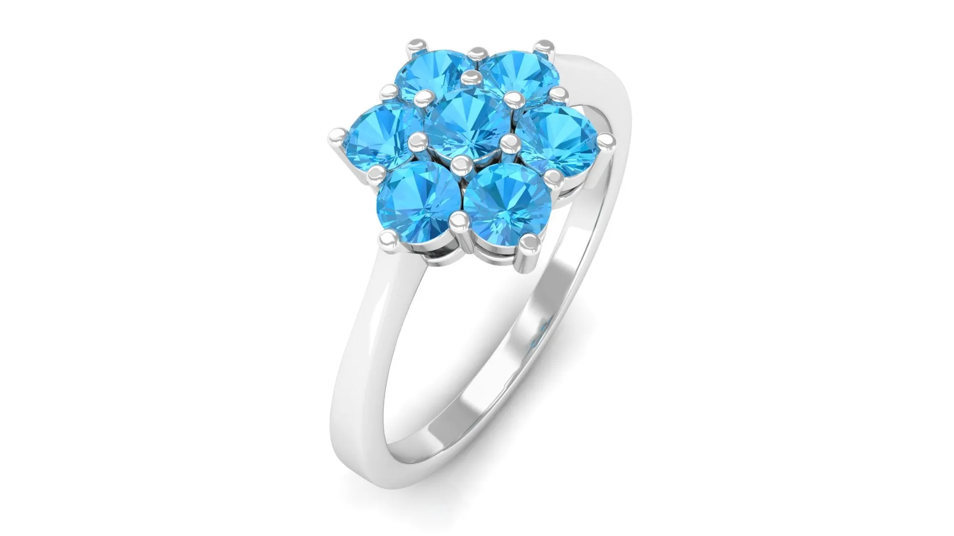 1.5 CT Round Shape Swiss Blue Topaz Cluster Flower Ring