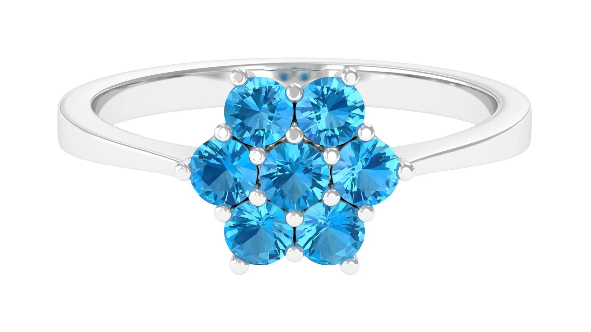 1.5 CT Round Shape Swiss Blue Topaz Cluster Flower Ring