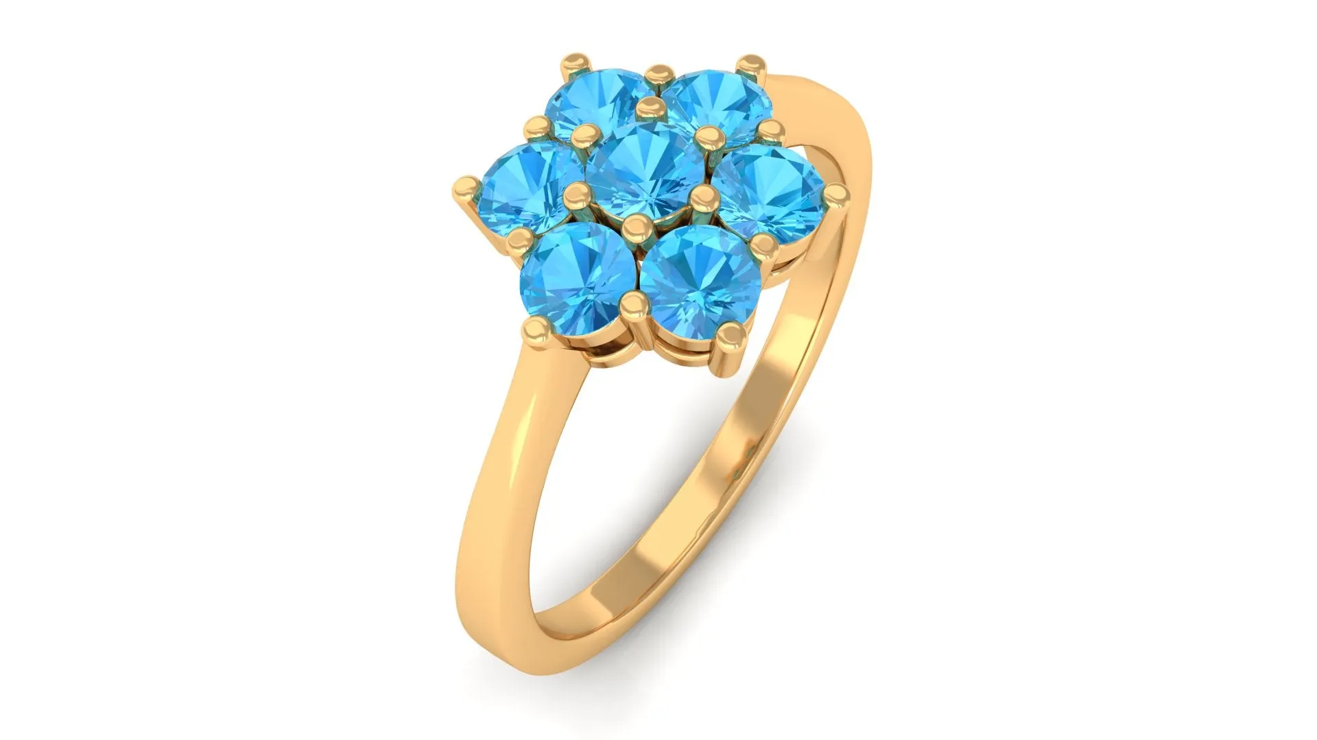 1.5 CT Round Shape Swiss Blue Topaz Cluster Flower Ring