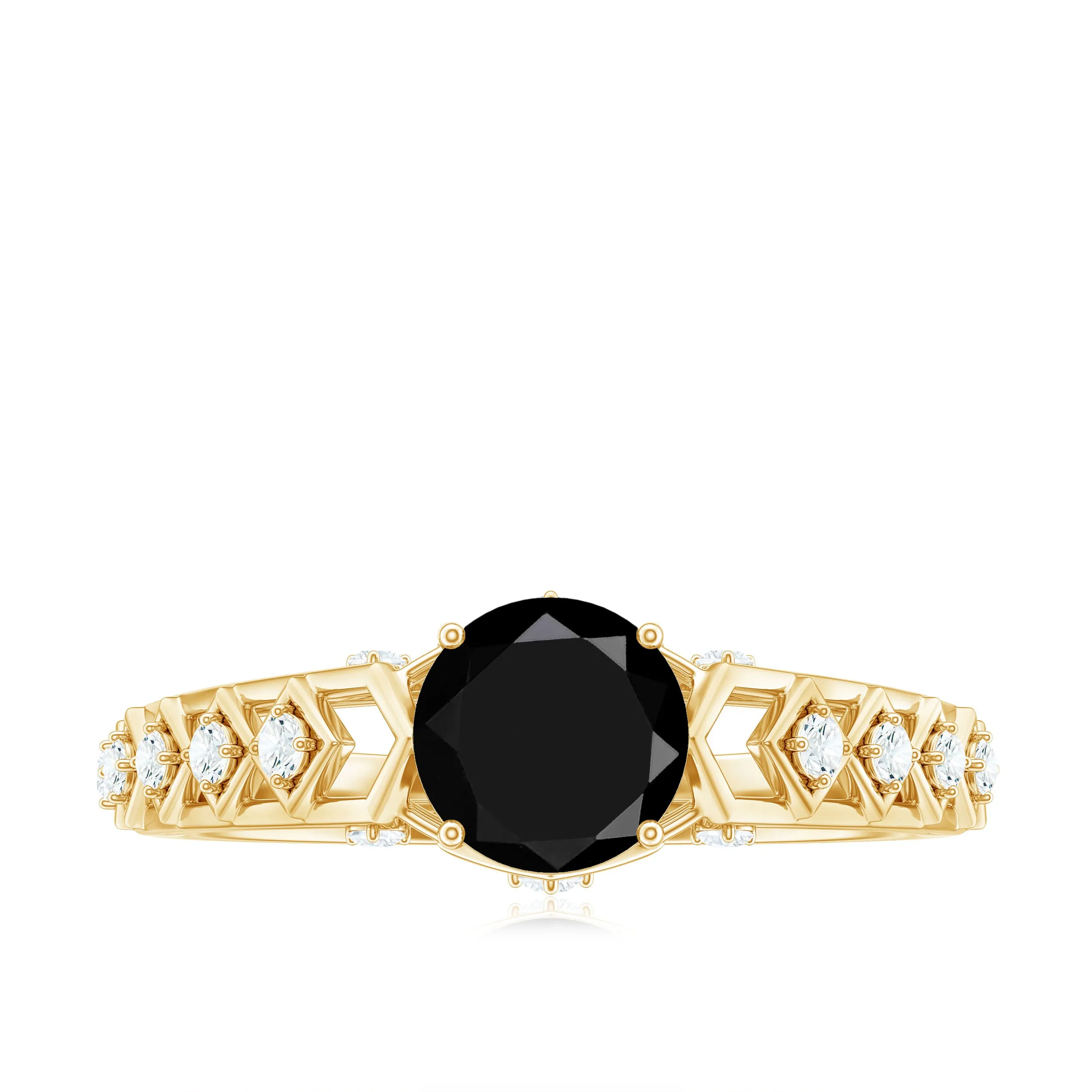 1.50 CT Art Deco Black Spinel Solitaire Ring with Diamond