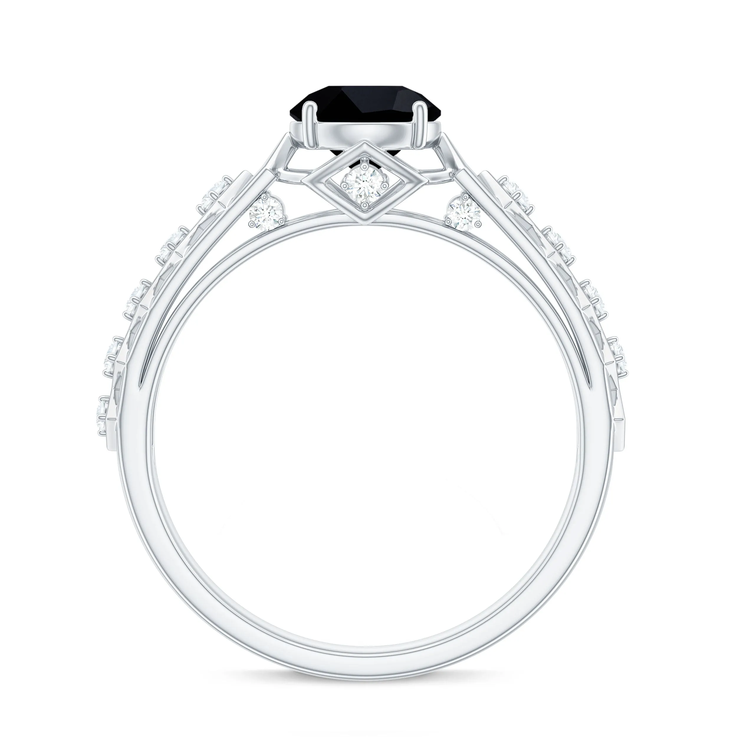 1.50 CT Art Deco Black Spinel Solitaire Ring with Diamond