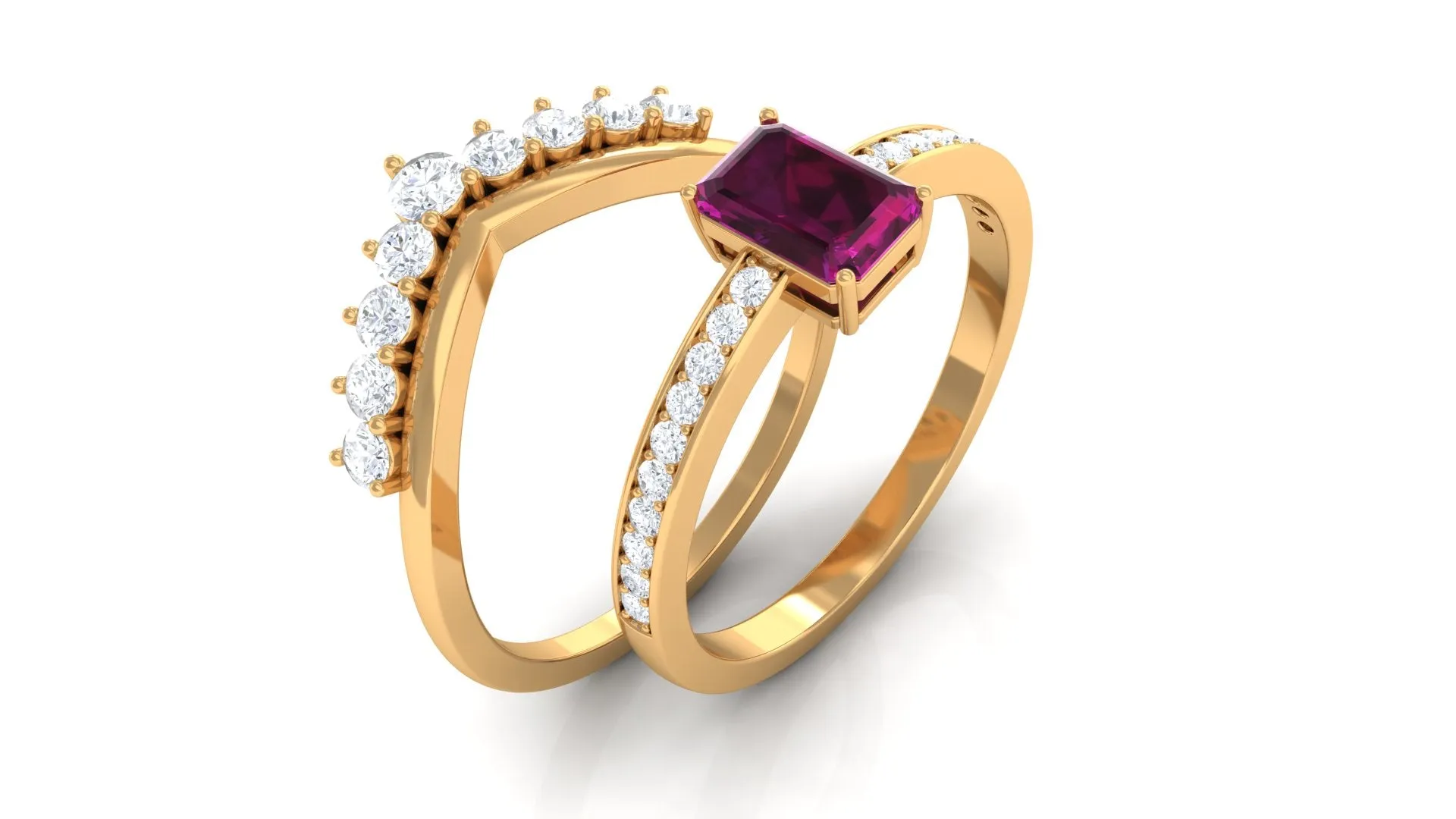 1.50 CT Real Rhodolite and Diamond Ring Set in Prong Setting