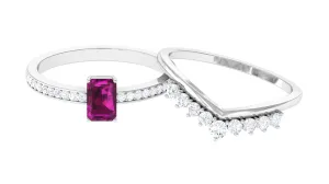 1.50 CT Real Rhodolite and Diamond Ring Set in Prong Setting