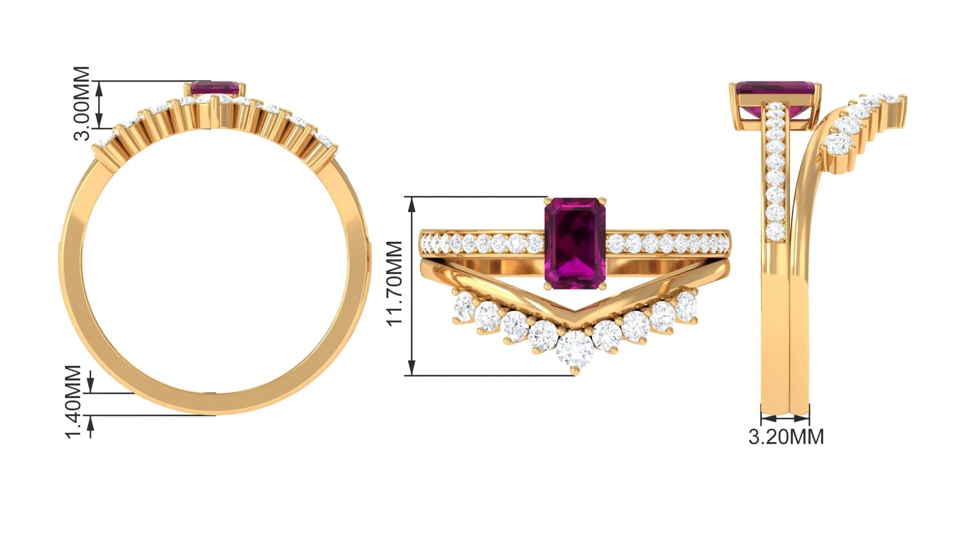 1.50 CT Real Rhodolite and Diamond Ring Set in Prong Setting