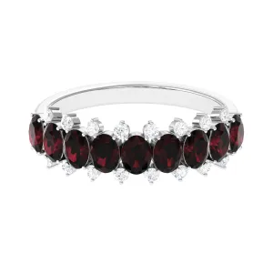 1.75 Ct Garnet Oval Half Eternity Band with Diamond