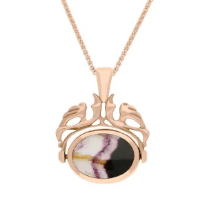 18ct Rose Gold Blue John Mother Of Pearl Double Sided Oval Swivel Fob Necklace