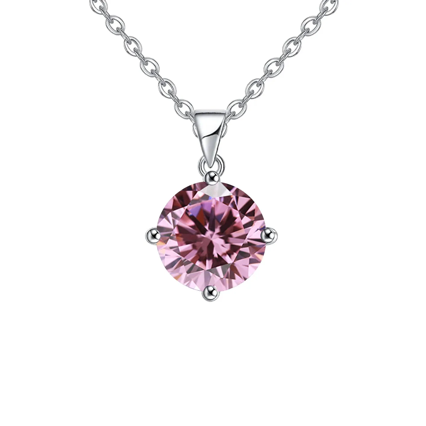 18K White Gold 2 Carat Created Pink Sapphire Round Stud Necklace Plated 18 inch