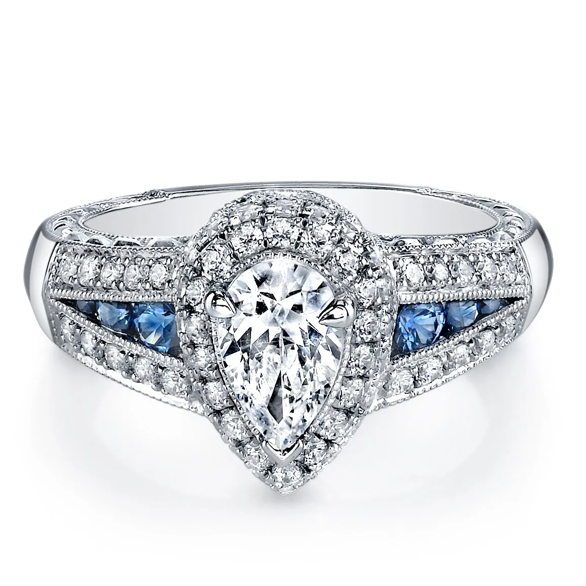 18K White Gold Diamond And Sapphire Engagement Ring