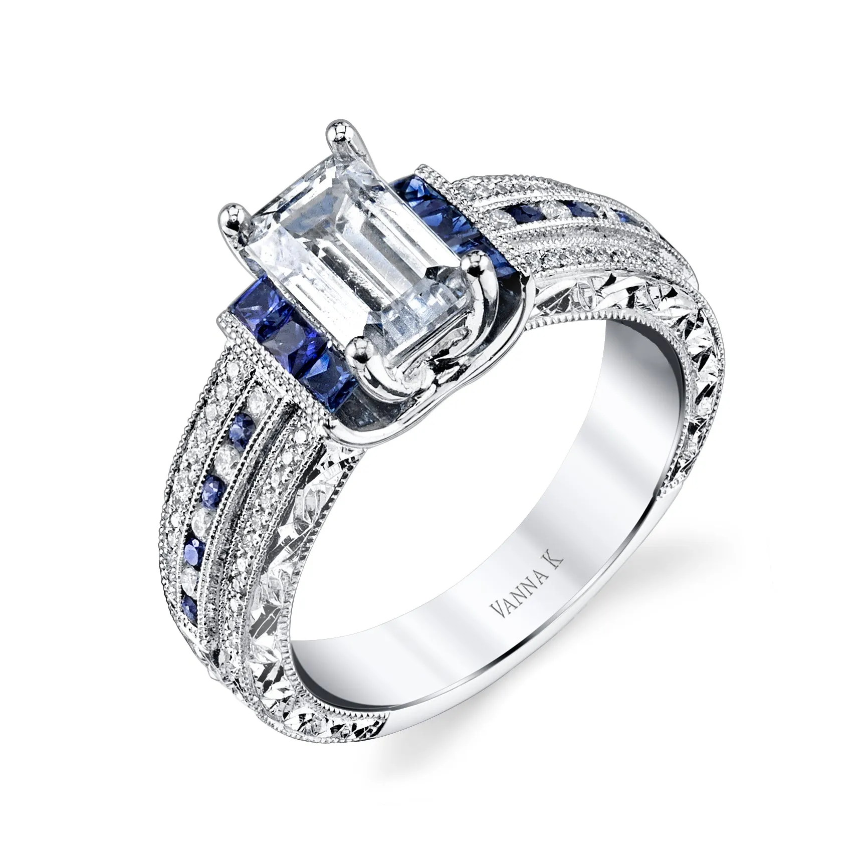 18K White Gold Diamond And Sapphire Engagement Ring