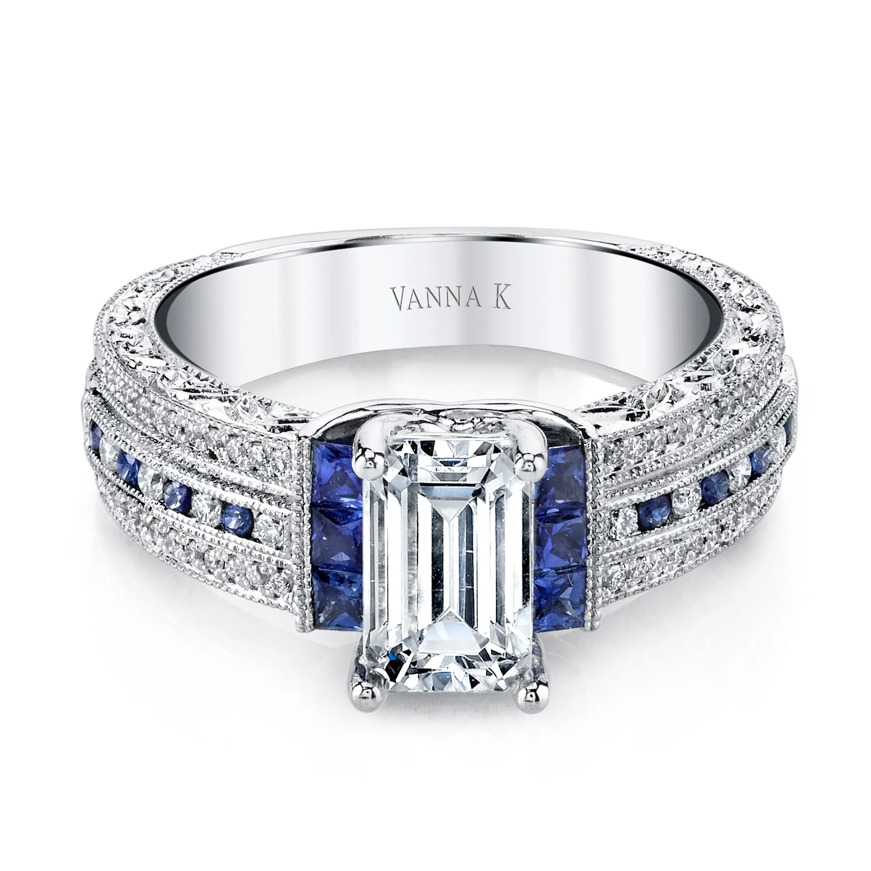 18K White Gold Diamond And Sapphire Engagement Ring