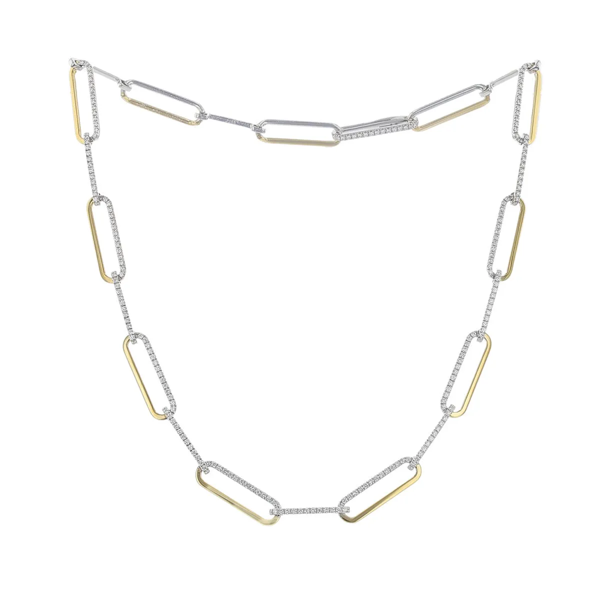 18K Yellow and White Gold Diamond Link Necklace