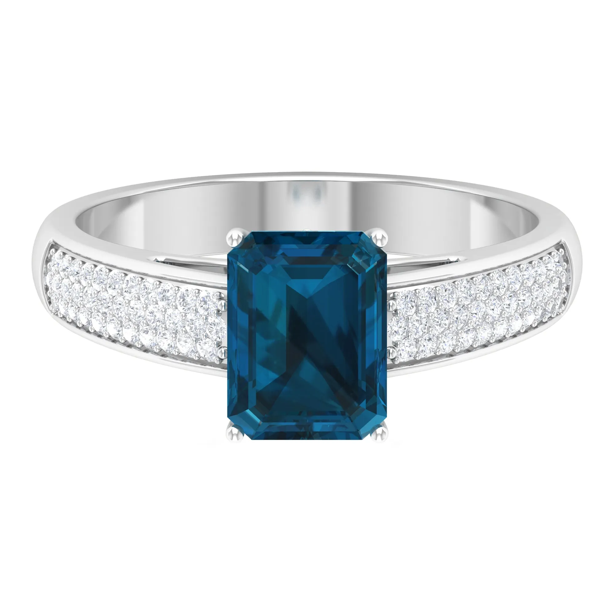 2 CT Solitaire London Blue Topaz and Diamond Ring with Hidden Halo