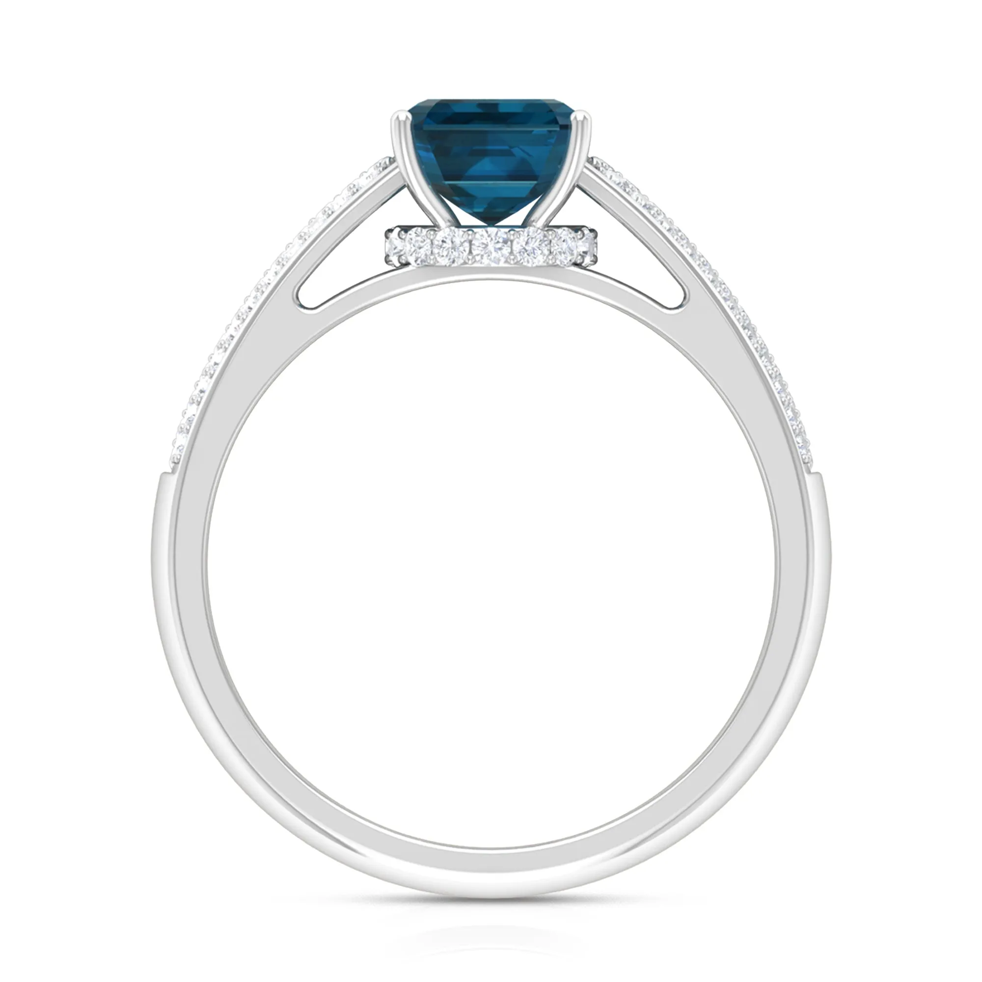 2 CT Solitaire London Blue Topaz and Diamond Ring with Hidden Halo