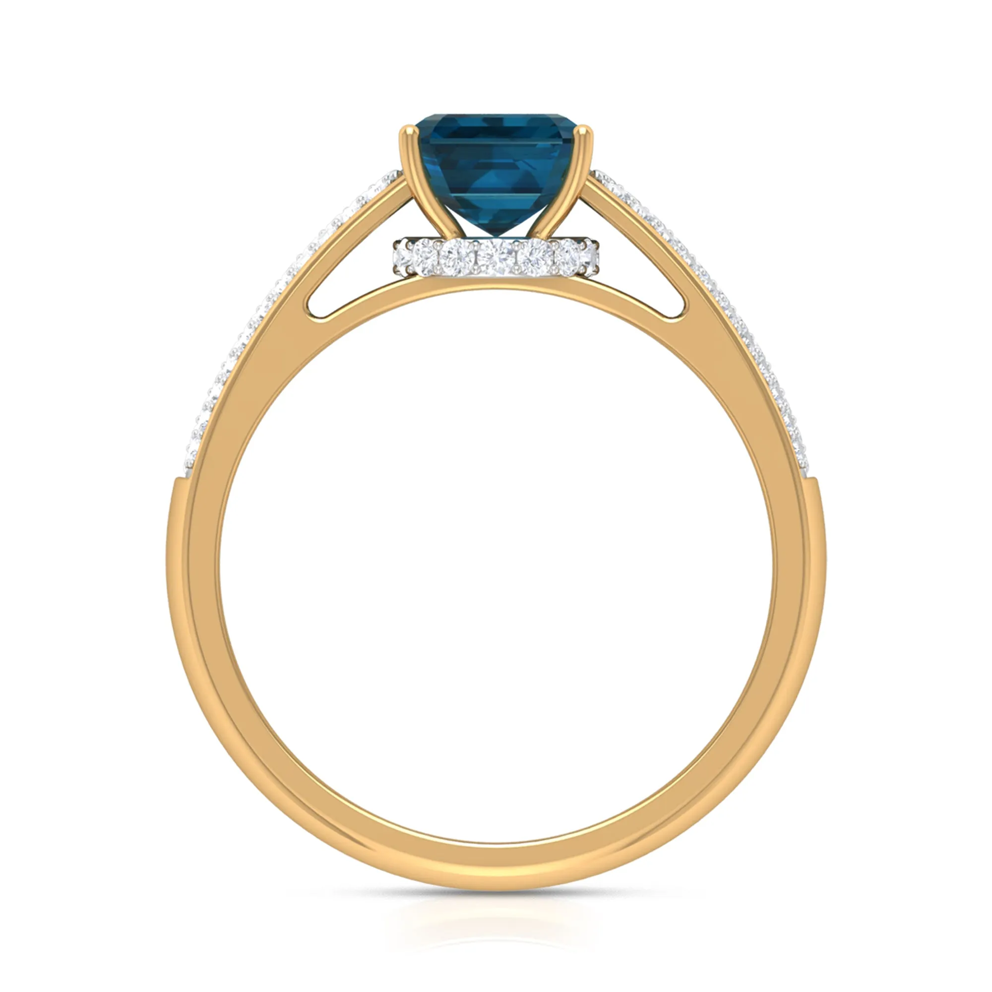 2 CT Solitaire London Blue Topaz and Diamond Ring with Hidden Halo